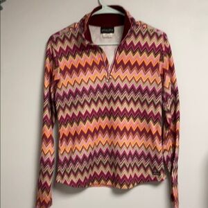 Athleta Women's Small 1/4 Zip Activewear Pullover Top zig zag pattern, USA